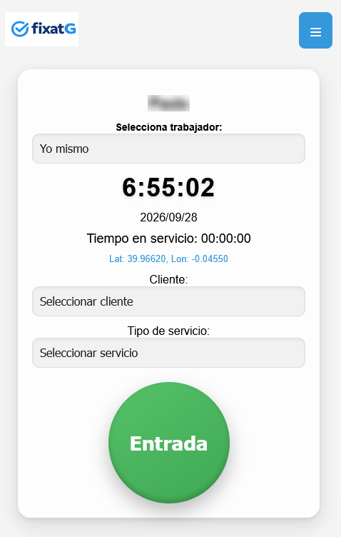 Pantalla real de fichaje de trabajadores en fixatG